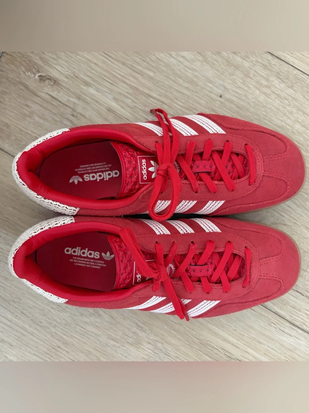 adidas Gazelle Red Suede Sneakers with Cream Stripes and Gum Sole - Picture 5 of 8